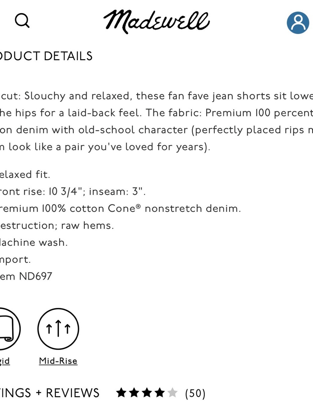 Madewell 
Relaxed Denim Shorts in Renfield Wash: Destructed Edition - Picture 9 of 9